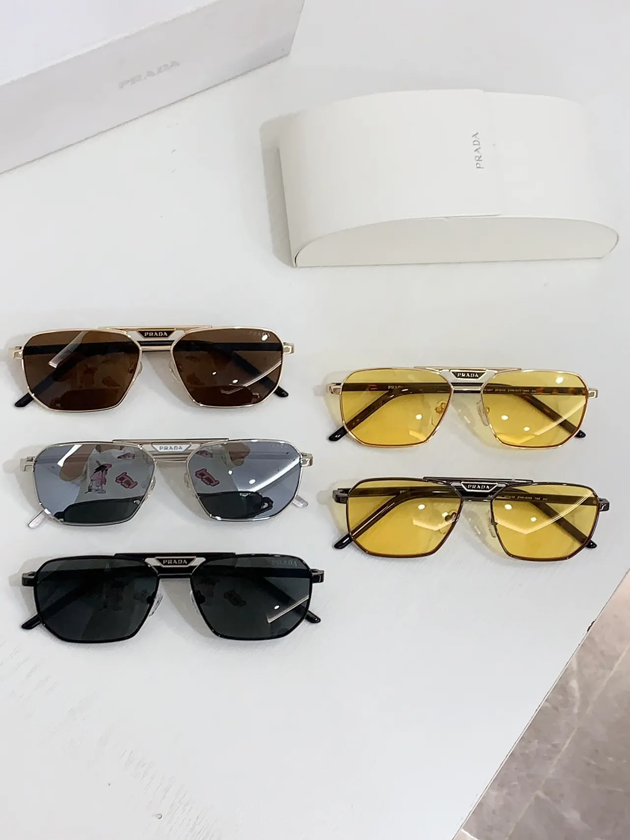 Prada Black Gold Rectangular Shield Silhouette Metal Front Sunglasses 4