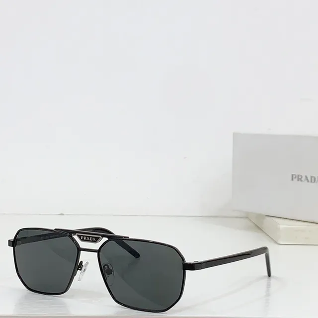 Prada Black Gold Rectangular Shield Silhouette Metal Front Sunglasses 7