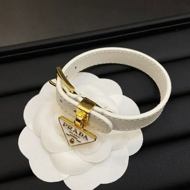 Prada Black Gold Woven Leather Strap Buckle And Clasp Bracelet 2
