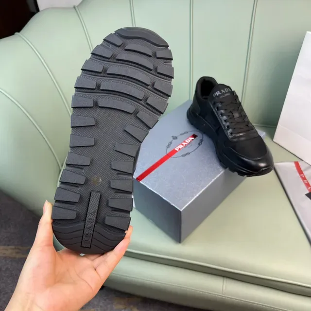 Prada Black Leather and Textile Lifestyle Sneakers 2