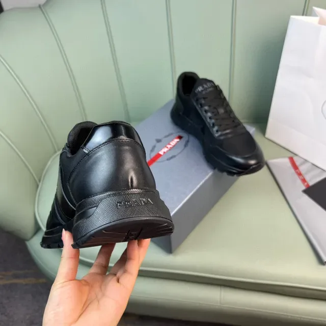 Prada Black Leather and Textile Lifestyle Sneakers 3