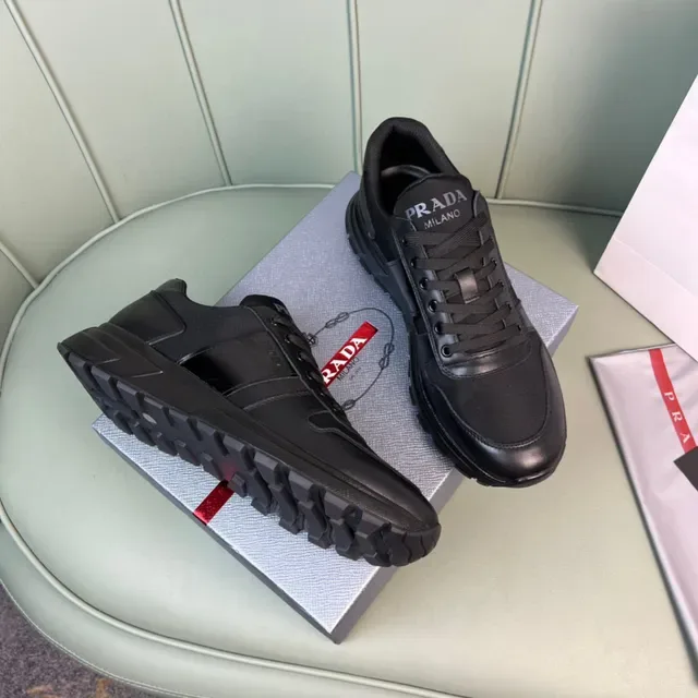 Prada Black Leather and Textile Lifestyle Sneakers 5