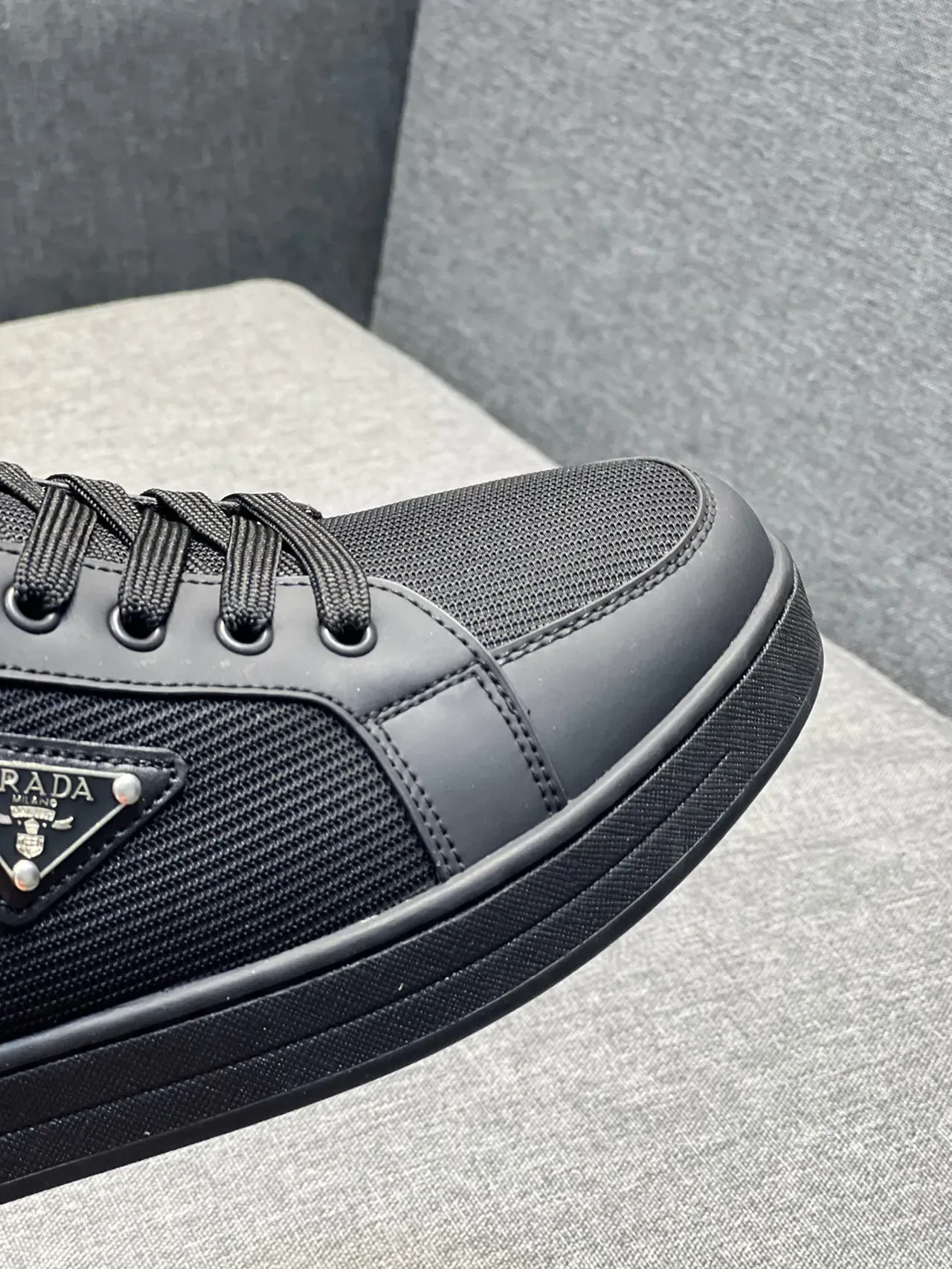 Prada Black Low-Top Mesh-and-Synthetic Upper Lifestyle Sneakers 2