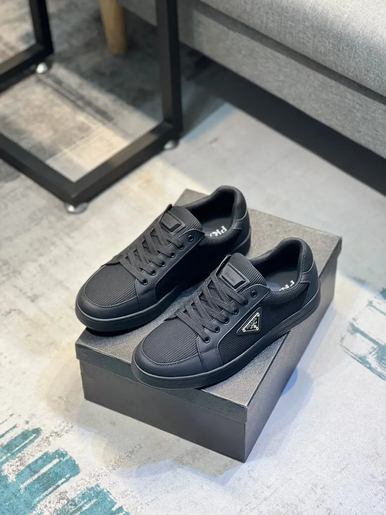 Prada Black Low-Top Mesh-and-Synthetic Upper Lifestyle Sneakers 7