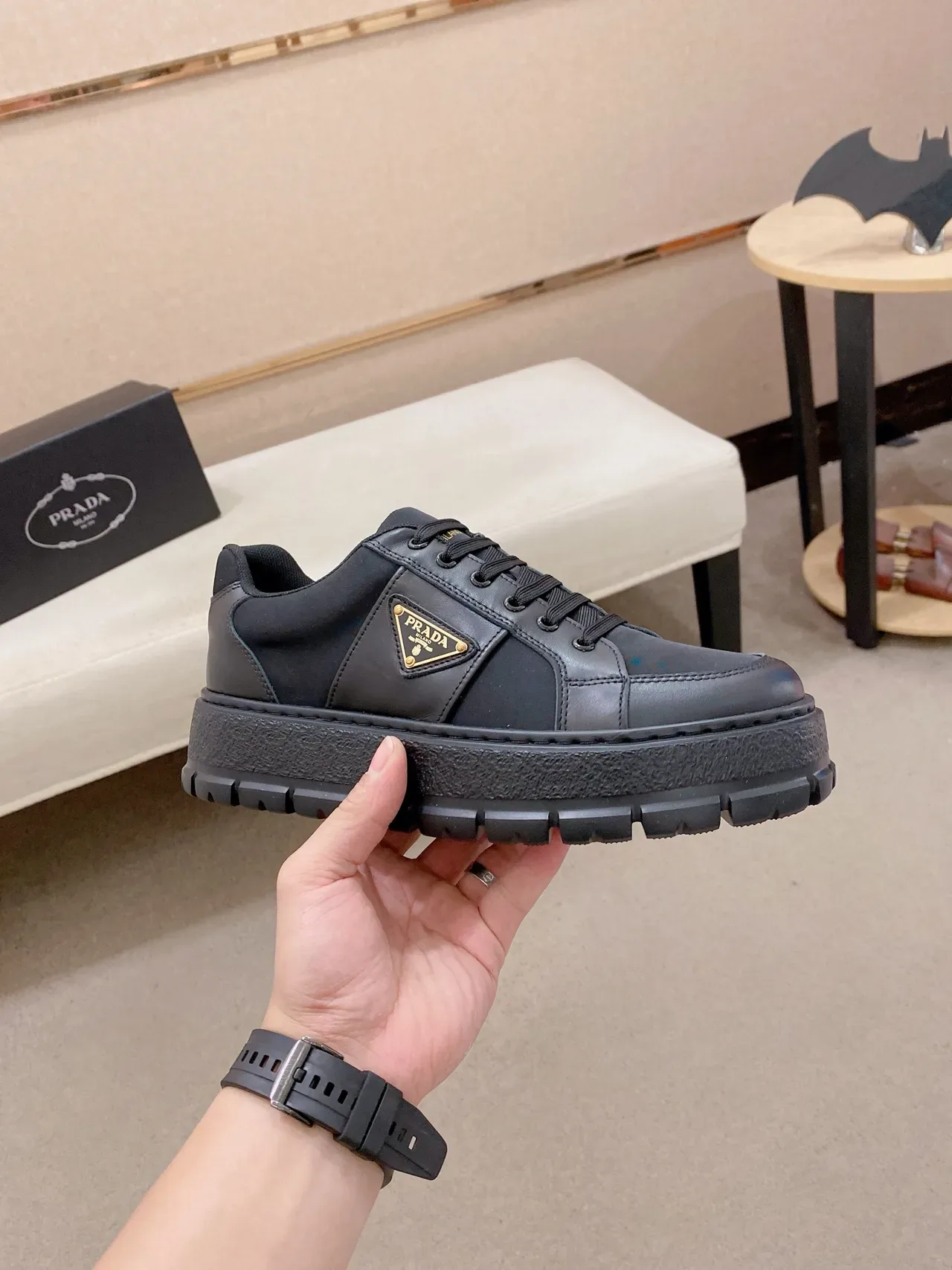 Prada Black Low-Top Platform Sole Lifestyle Sneakers 5