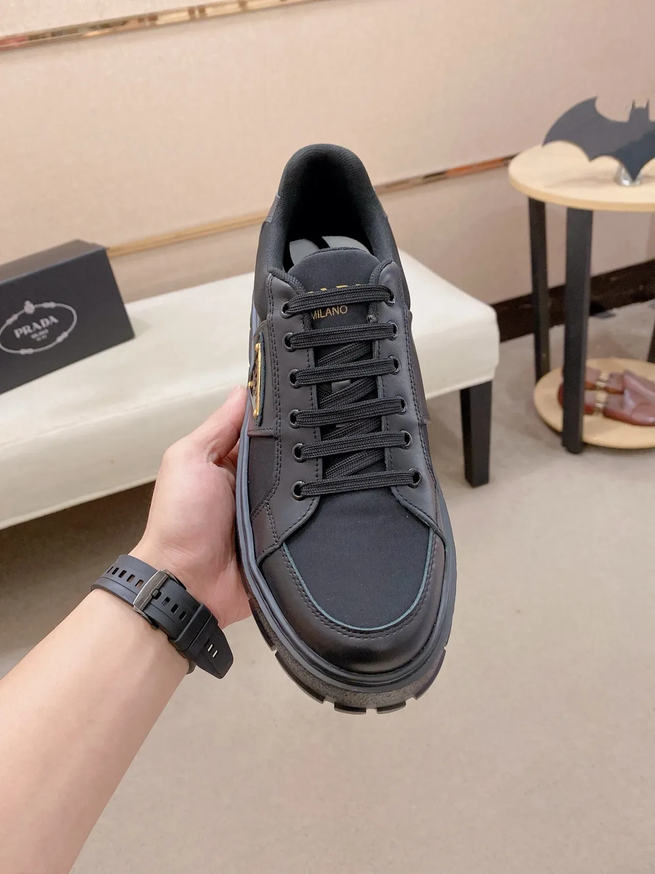 Prada Black Low-Top Platform Sole Lifestyle Sneakers 6