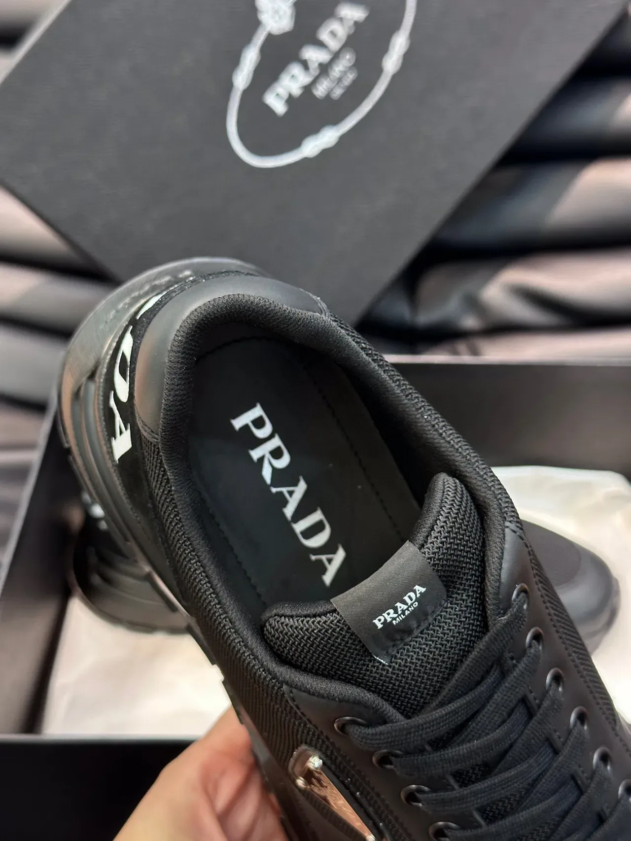 Prada Black Mesh and Synthetic Lifestyle Sneakers 4