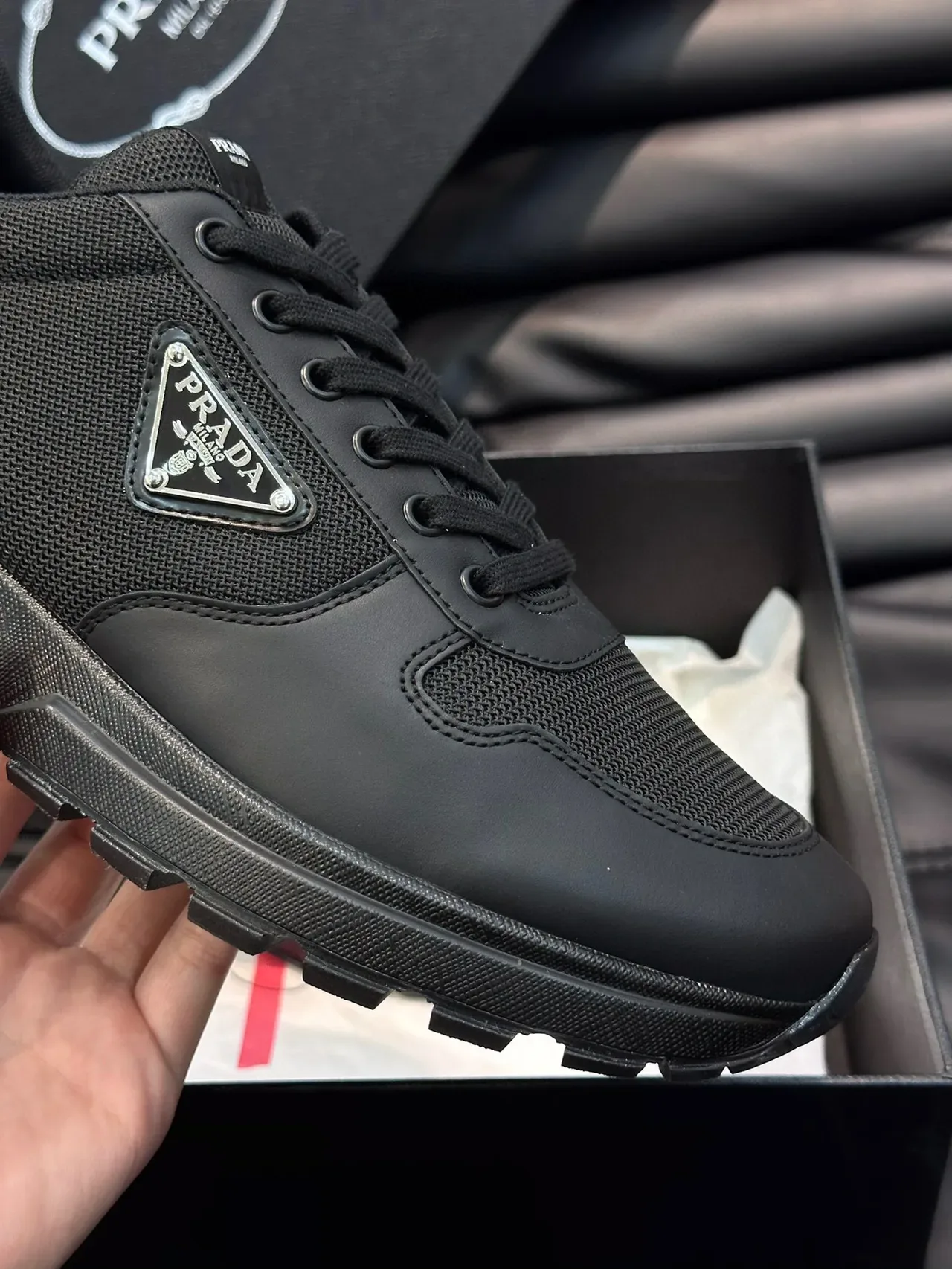 Prada Black Mesh and Synthetic Lifestyle Sneakers 5