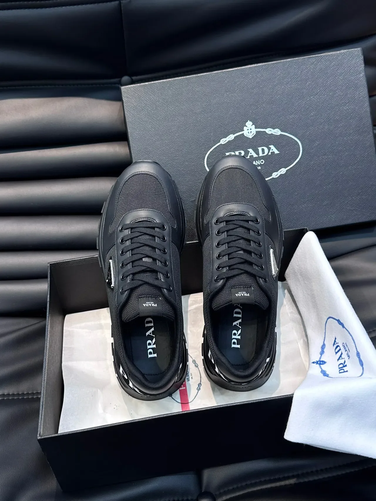 Prada Black Mesh and Synthetic Lifestyle Sneakers 8