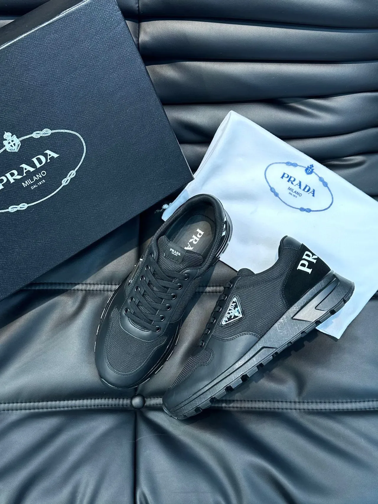 Prada Black Mesh and Synthetic Lifestyle Sneakers 9