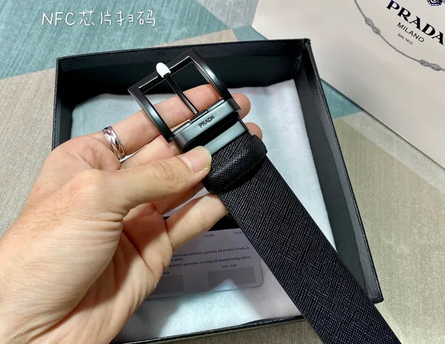 Prada Black Minimalist Rectangular Buckle Leather Belt 6