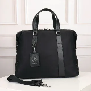 Prada Black Nylon Body Saffiano Leather Trim Boston Bag