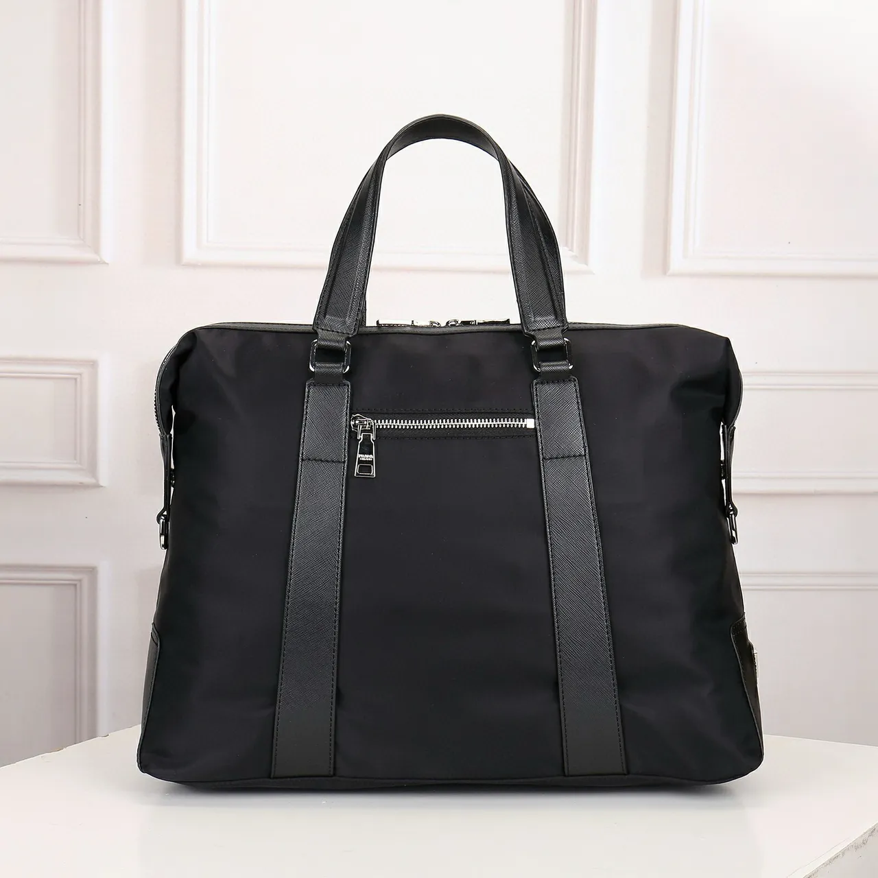 Prada Black Nylon Body Saffiano Leather Trim Boston Bag 8