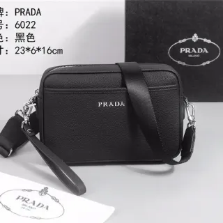 Prada Black Pebbled Leather Rectangular Structured Crossbody Bag