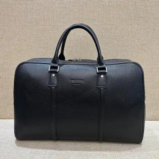 Prada Black Pebbled Leather Structured Silhouette Duffle Bag