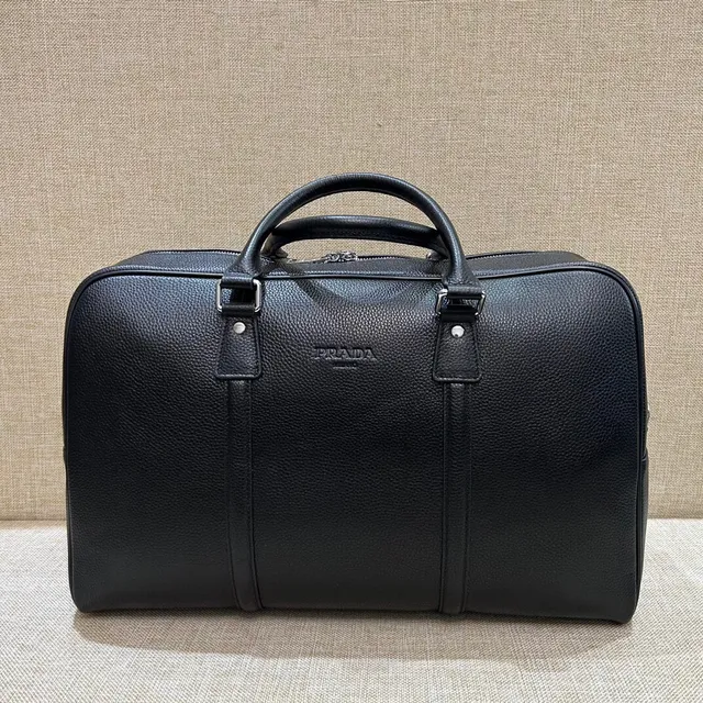 Prada Black Pebbled Leather Structured Silhouette Duffle Bag 4