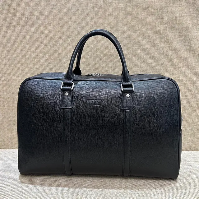 Prada Black Pebbled Leather Structured Silhouette Duffle Bag 6