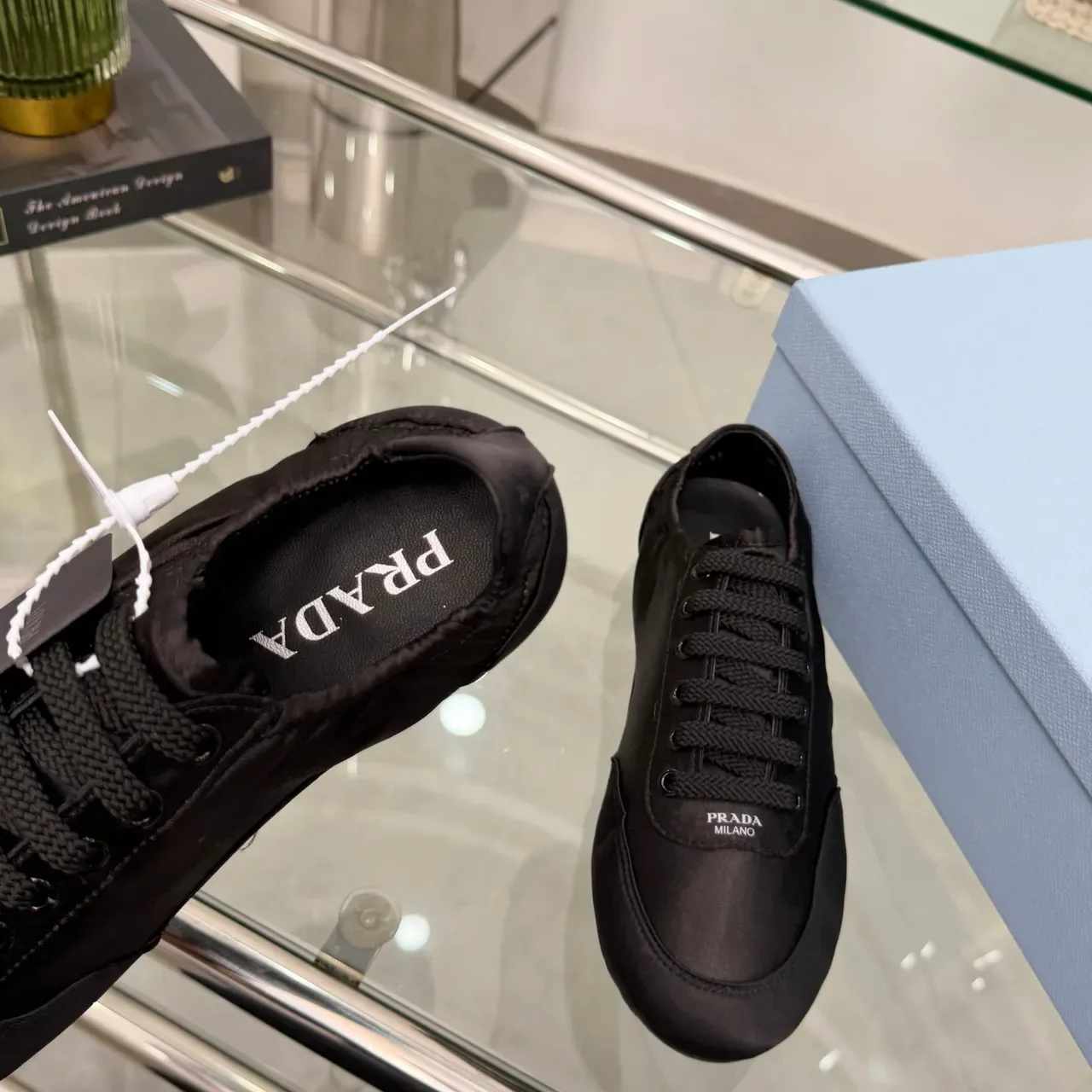 Prada Black Satin Low-Top Lace-Up Sneaker 3