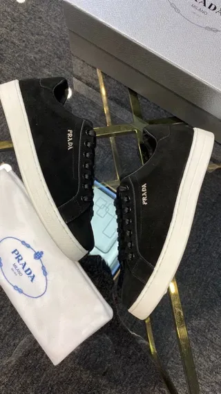Prada Black Suede-Like Low-Top Lifestyle Sneakers 4