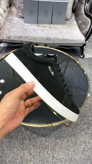 Prada Black Suede-Like Low-Top Lifestyle Sneakers 7