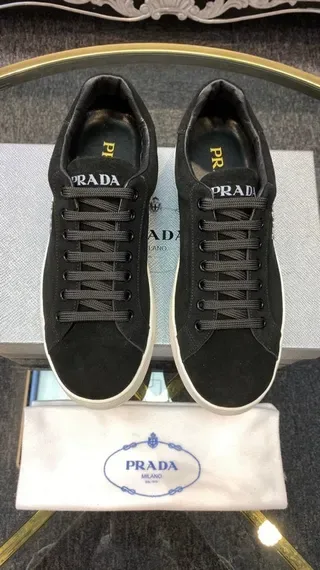 Prada Black Suede-Like Low-Top Lifestyle Sneakers 9