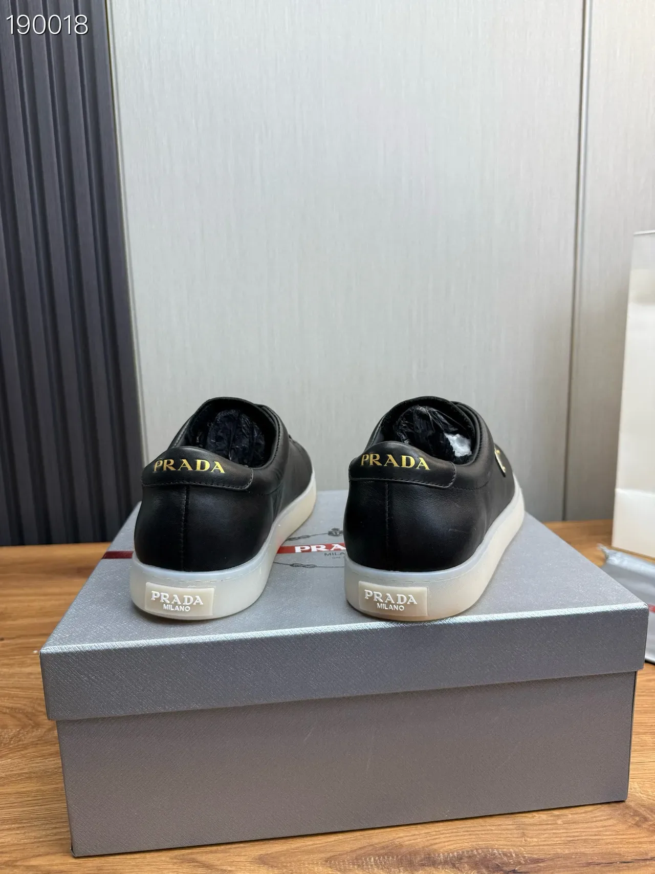 Prada Black White Leather Upper Translucent Sole Lifestyle Sneakers 2