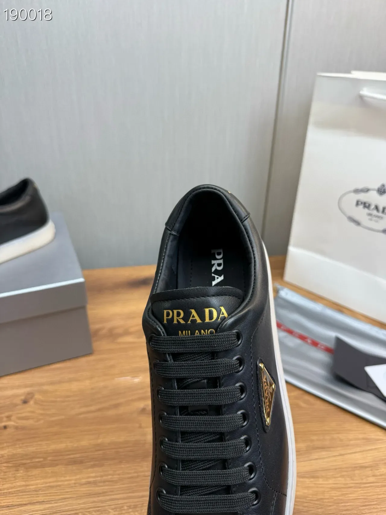 Prada Black White Leather Upper Translucent Sole Lifestyle Sneakers 4