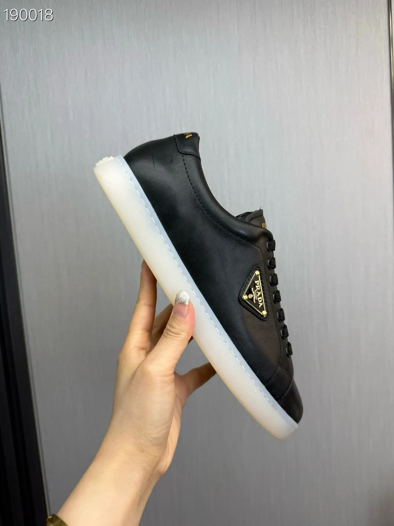 Prada Black White Leather Upper Translucent Sole Lifestyle Sneakers 5