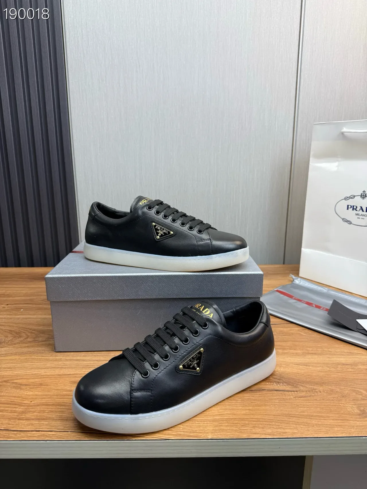 Prada Black White Leather Upper Translucent Sole Lifestyle Sneakers 7