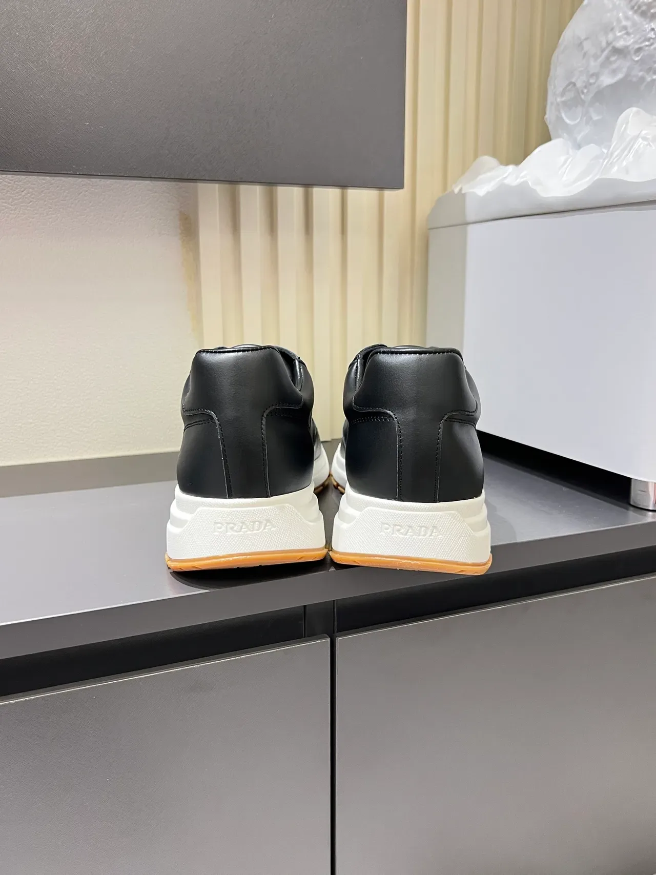 Prada Black White Leather Upper Triangular Logo Plaque Lifestyle Sneakers 2