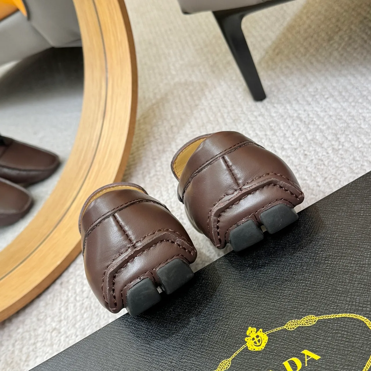 Prada Brown Beige Square-Toe Stitching Loafer 9