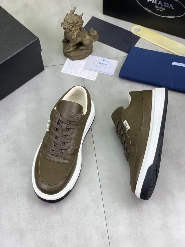 Prada Cloudbust Army Green White Olive جلد ونسيج علوى منصة سول حذاء لايف ستايل 6