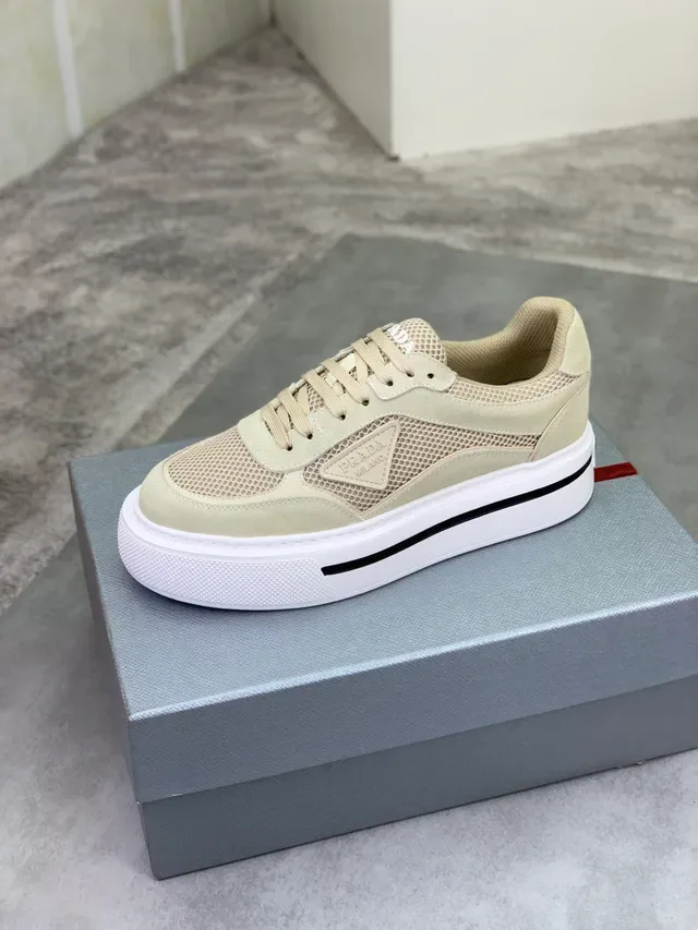 Prada Cloudbust Beige Mesh and Suede Platform Lifestyle Sneakers 4