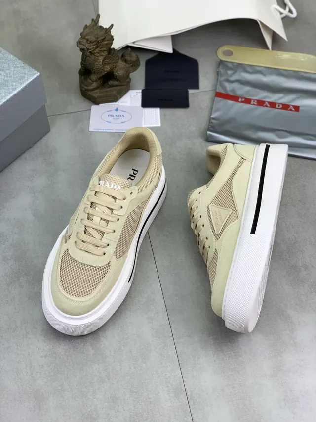 Prada Cloudbust Beige Mesh and Suede Platform Lifestyle Sneakers 5