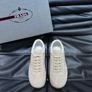 Prada Cloudbust بيج أبيض جلد أنتمي أعلى ظلال ريترو رنر حذاء أسلوب حياة