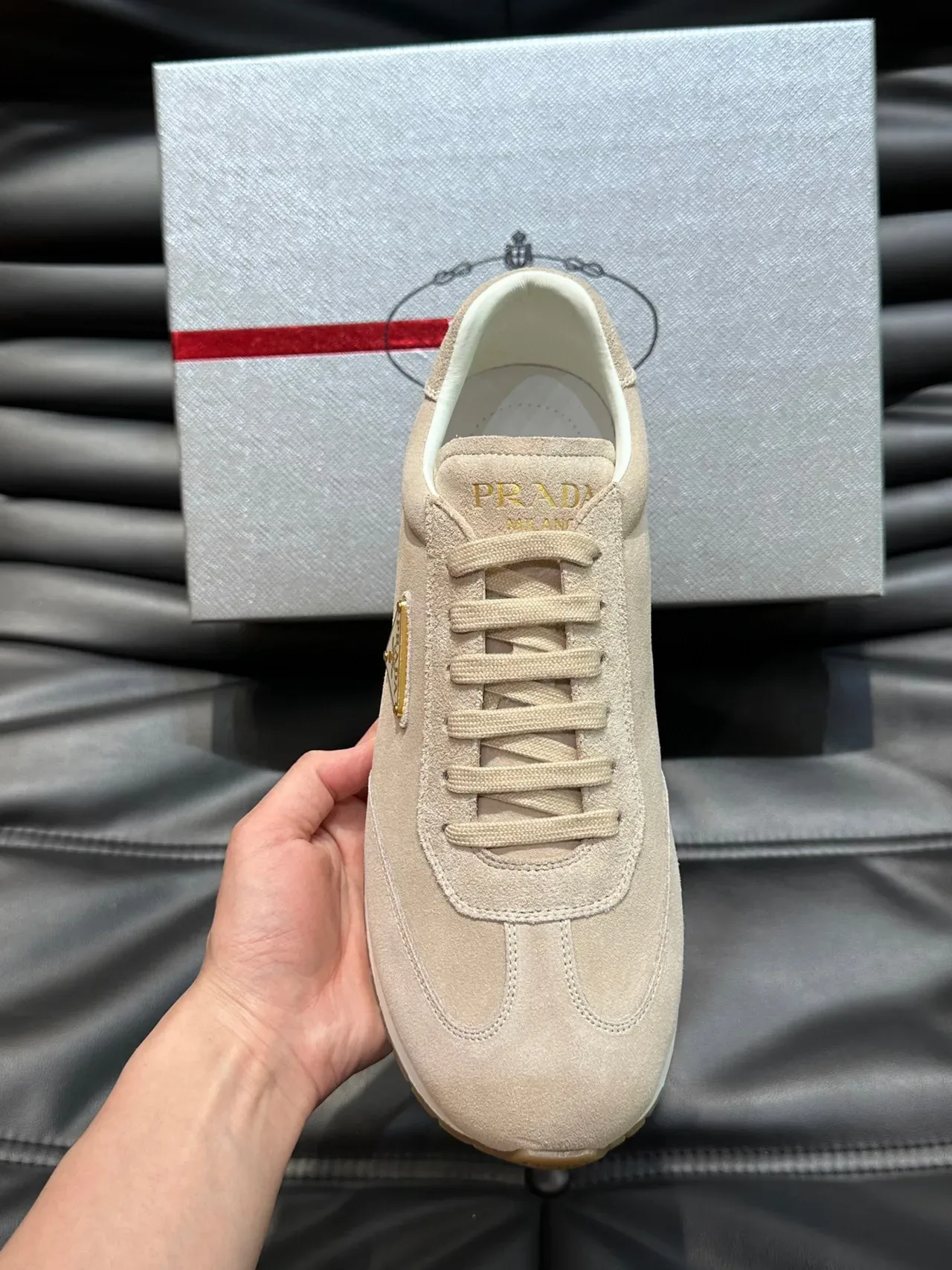 Prada Cloudbust Beige White Suede Upper Retro Runner Silhouette Lifestyle Sneakers 4