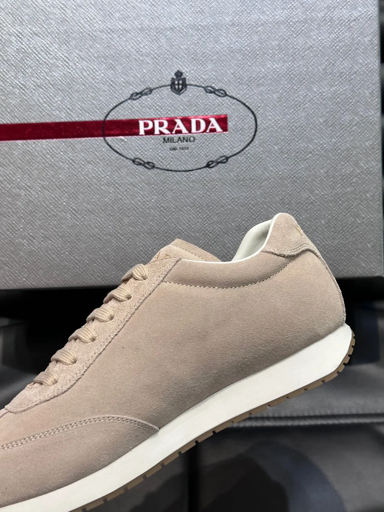 Prada Cloudbust Beige White Suede Upper Retro Runner Silhouette Lifestyle Sneakers 5