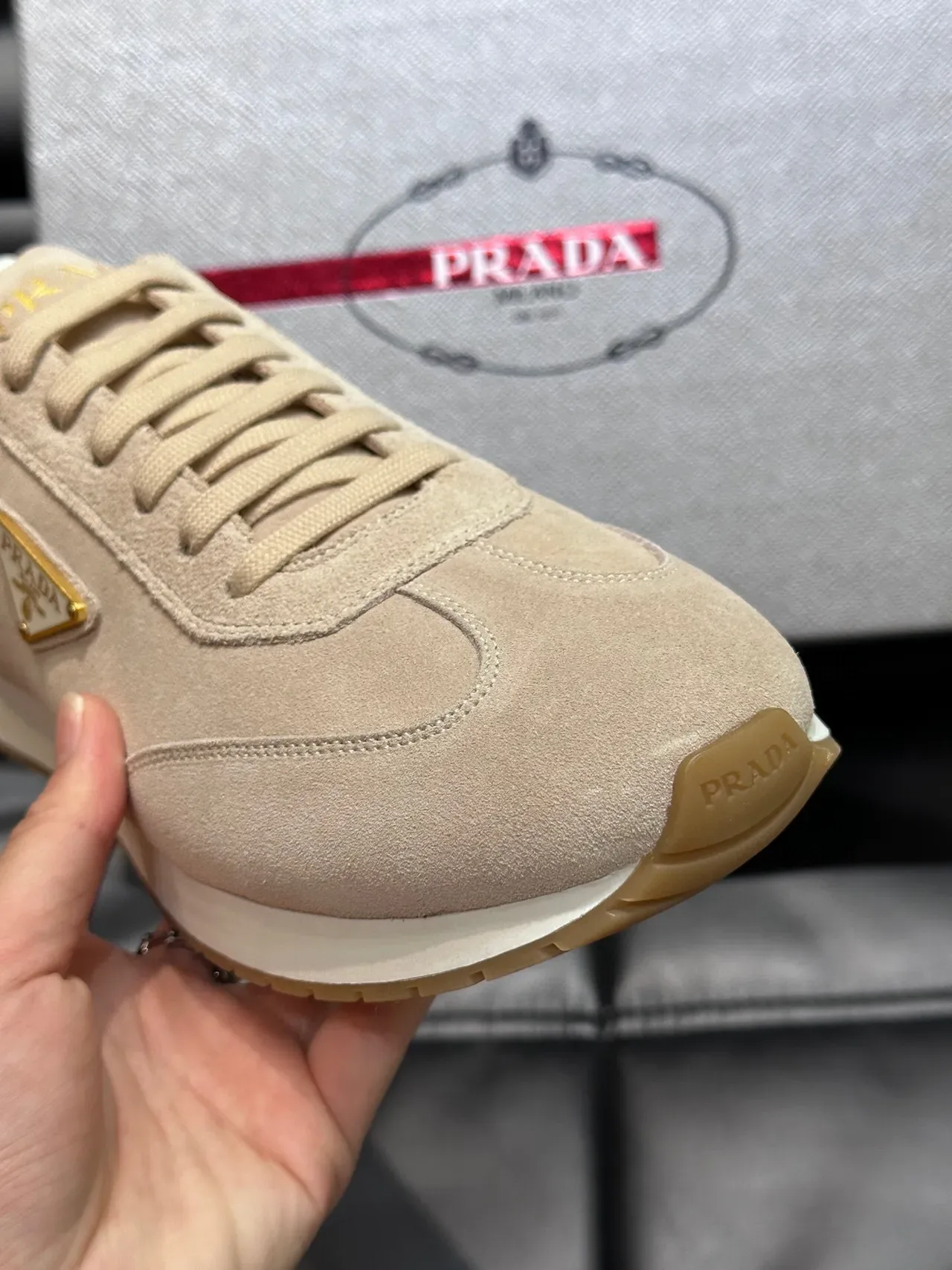 Prada Cloudbust Beige White Suede Upper Retro Runner Silhouette Lifestyle Sneakers 6