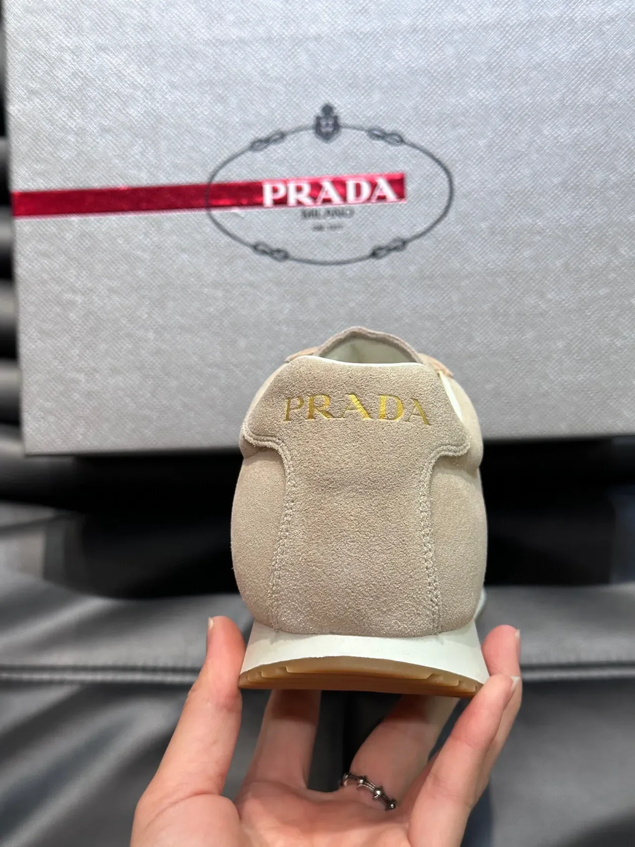 Prada Cloudbust Beige White Suede Upper Retro Runner Silhouette Lifestyle Sneakers 7