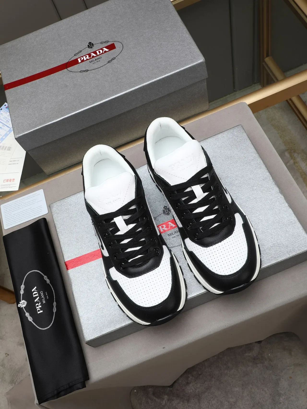 Prada Cloudbust Black and White Two-Tone Lifestyle Sneakers 3