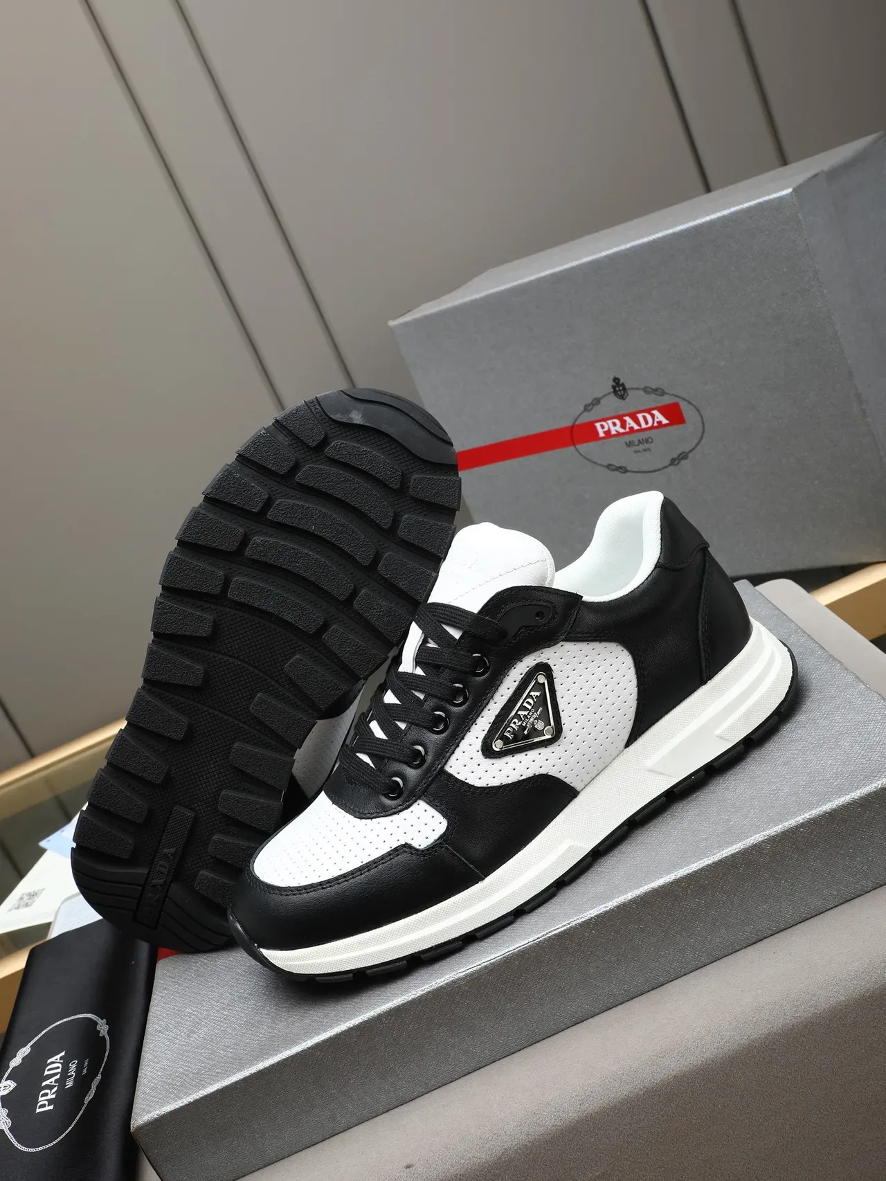 Prada Cloudbust Black and White Two-Tone Lifestyle Sneakers 4