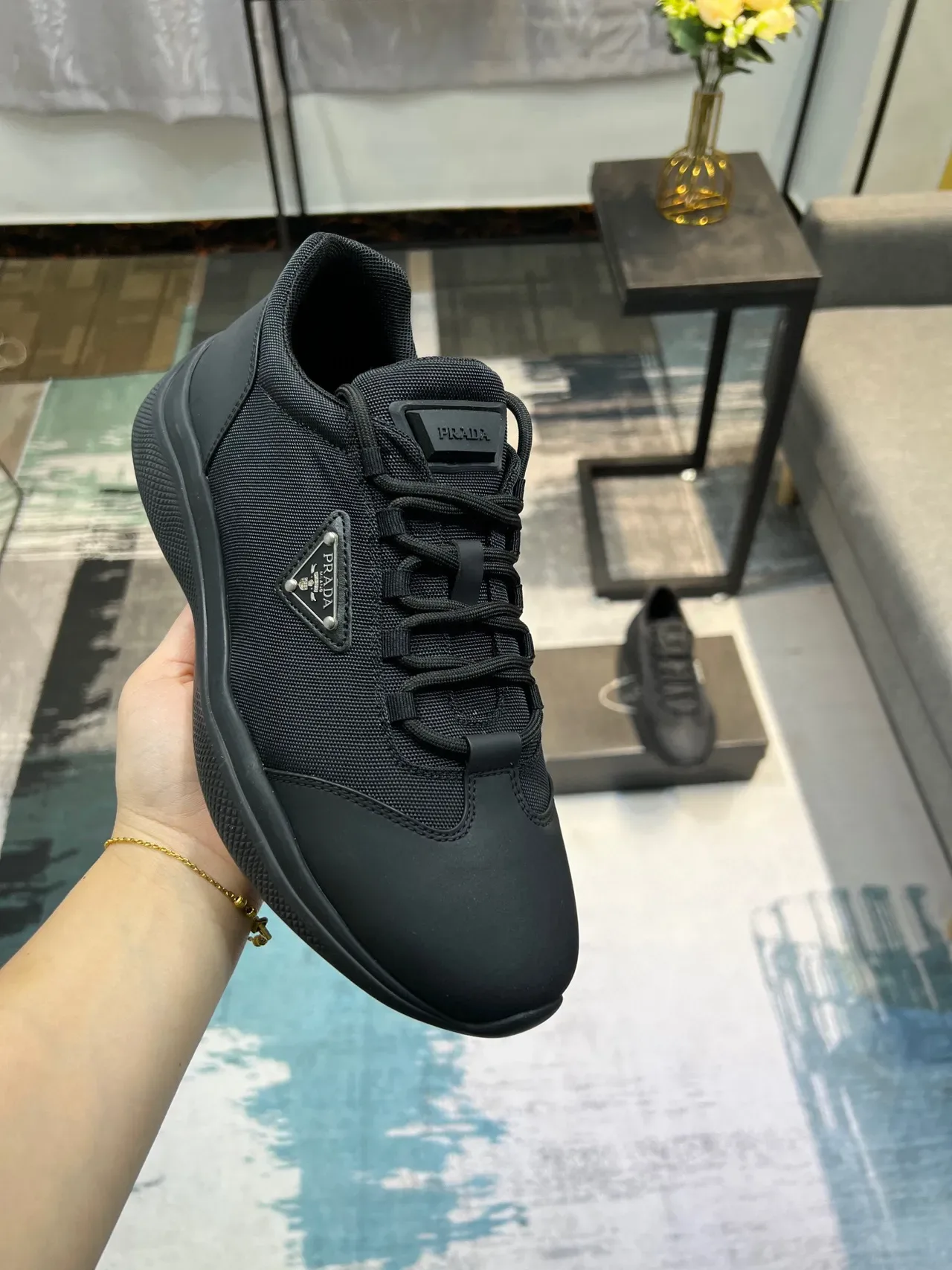 Prada Cloudbust Black Low-Top Textile-and-Rubber Construction Lifestyle Sneakers 7