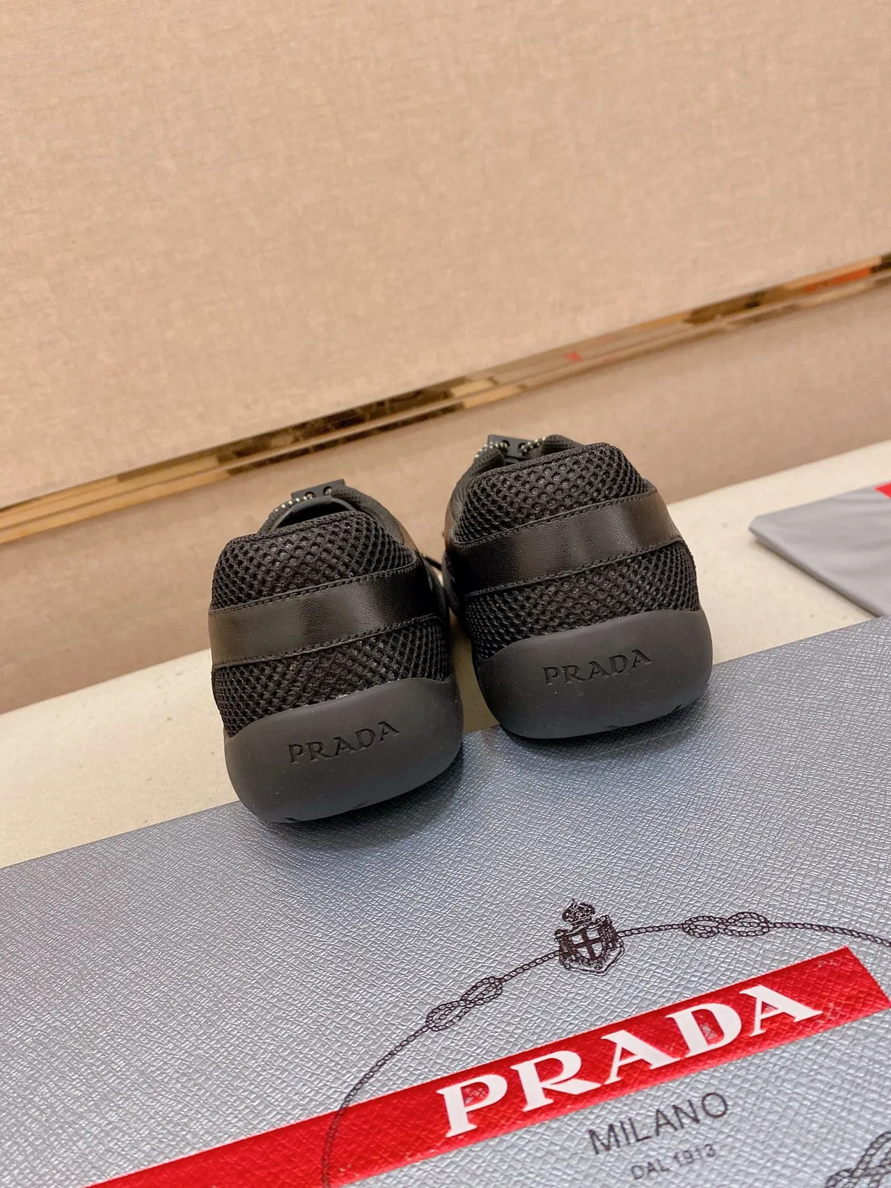 Prada Cloudbust Black Mesh and Leather Lifestyle Sneaker 4
