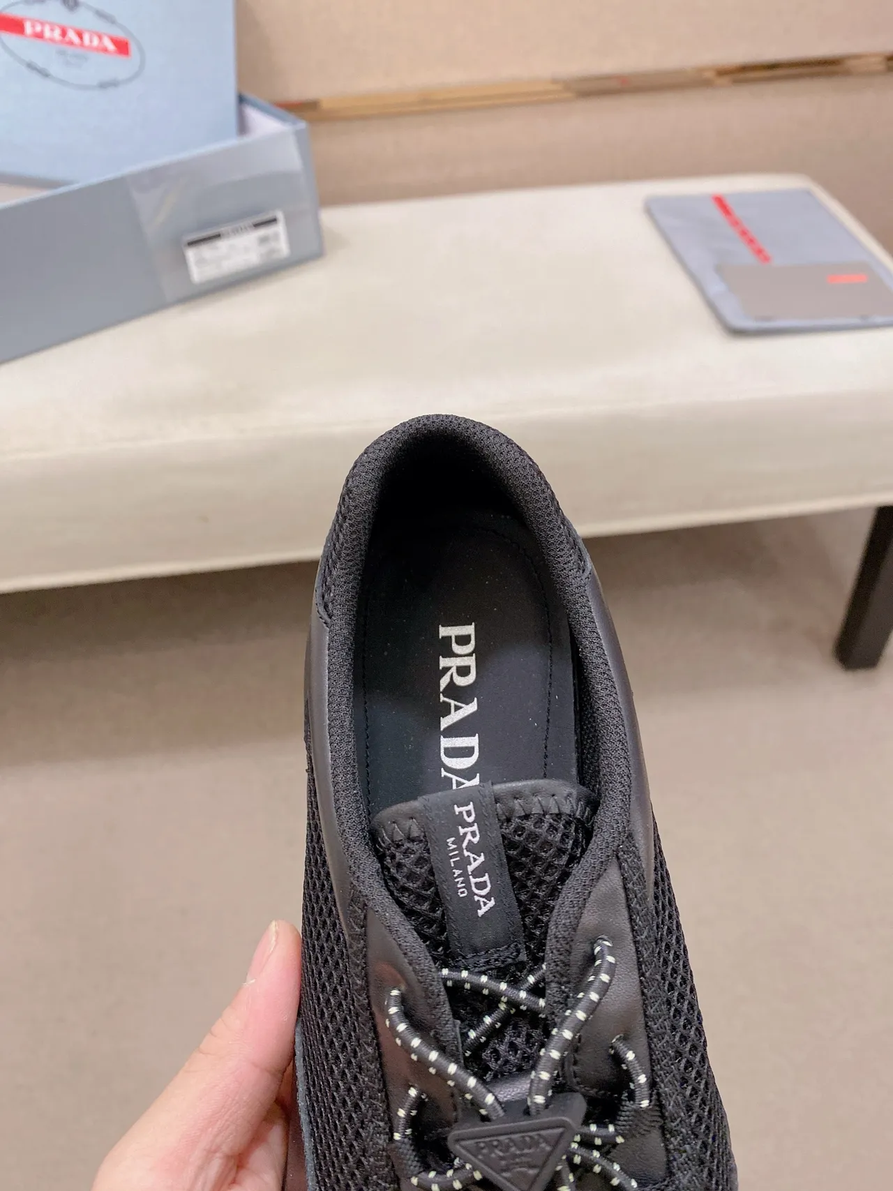 Prada Cloudbust Black Mesh and Leather Lifestyle Sneaker 5