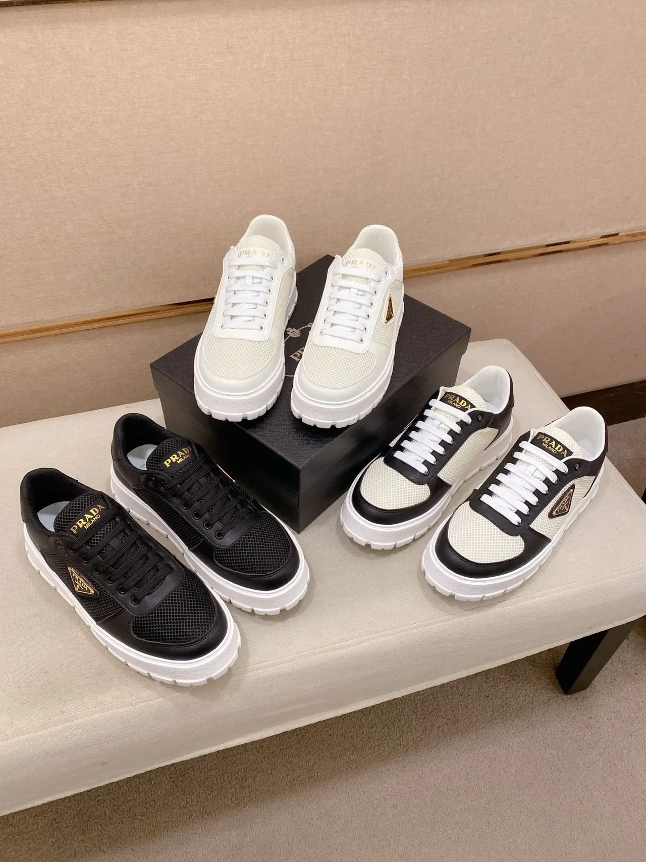 Prada Cloudbust Black Mesh and Leather Platform Lifestyle Sneakers 2