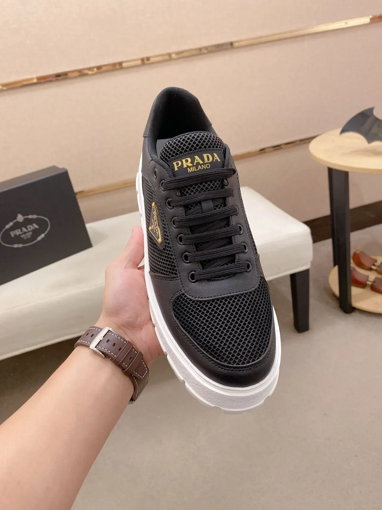 Prada Cloudbust Black Mesh and Leather Platform Lifestyle Sneakers 6