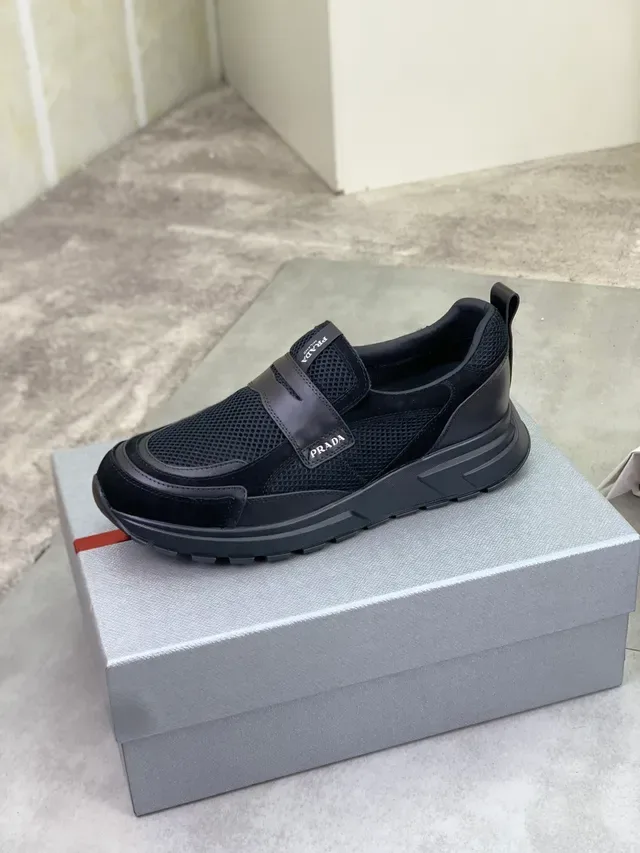 Prada Cloudbust Black Mesh and Suede Slip-On Lifestyle Sneakers 4