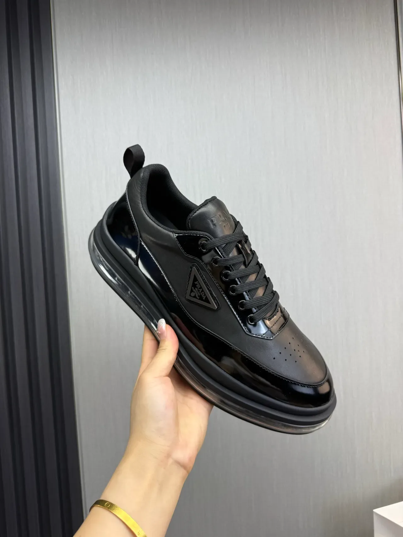 Prada Cloudbust Black Patent and Matte Leather Lifestyle Sneakers 3