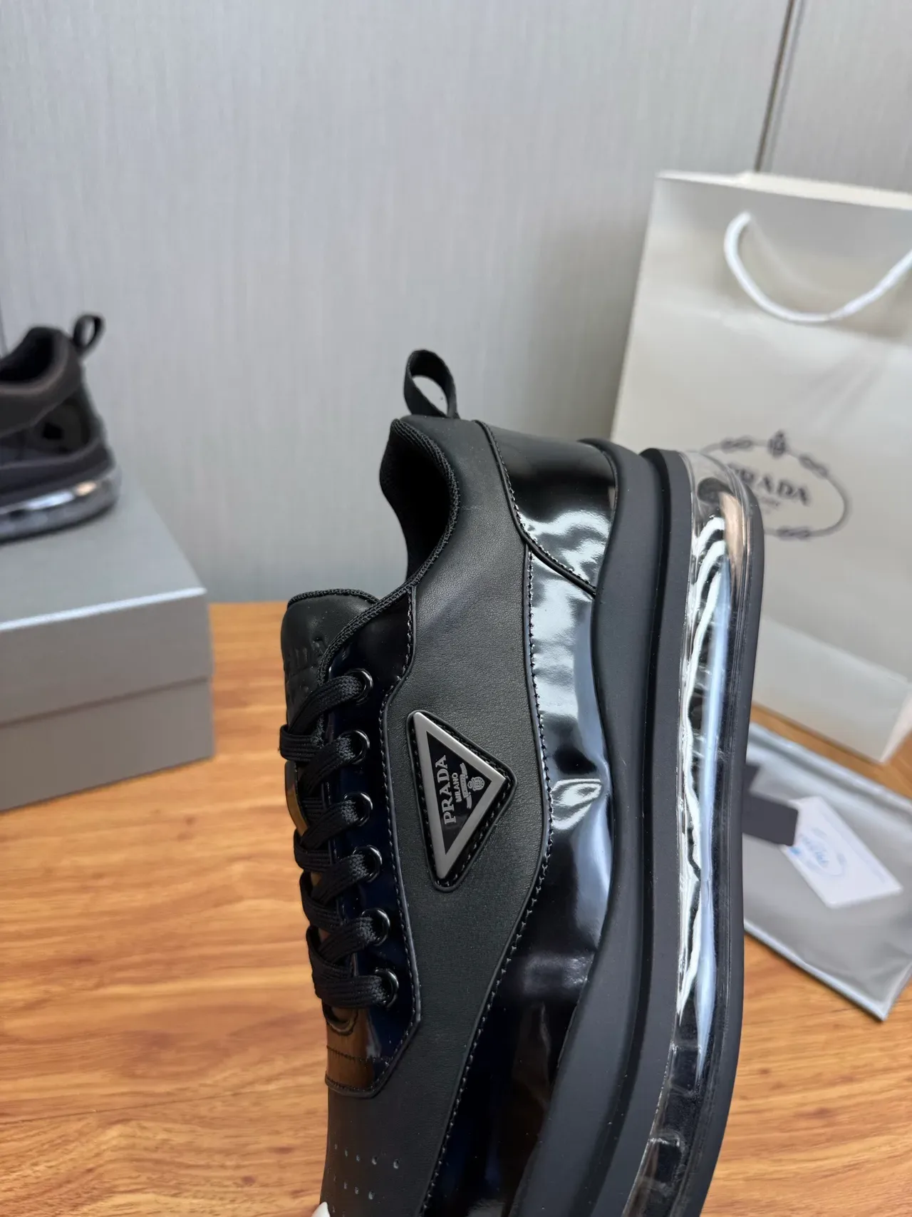 Prada Cloudbust Black Patent and Matte Leather Lifestyle Sneakers 4
