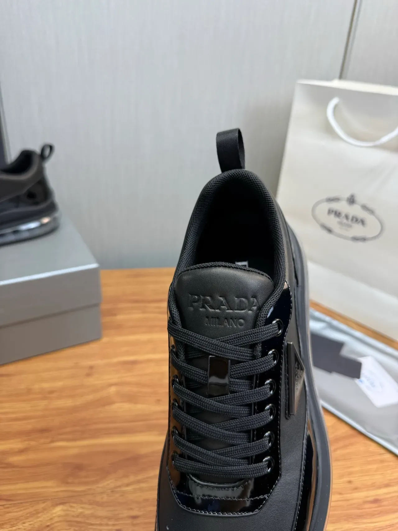 Prada Cloudbust Black Patent and Matte Leather Lifestyle Sneakers 5